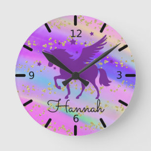 Personalise Your Own Purple Unicorn Round Clock