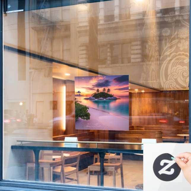 Personalise Your Own Sea Beach at Sunset with Palm (Cafe Window)