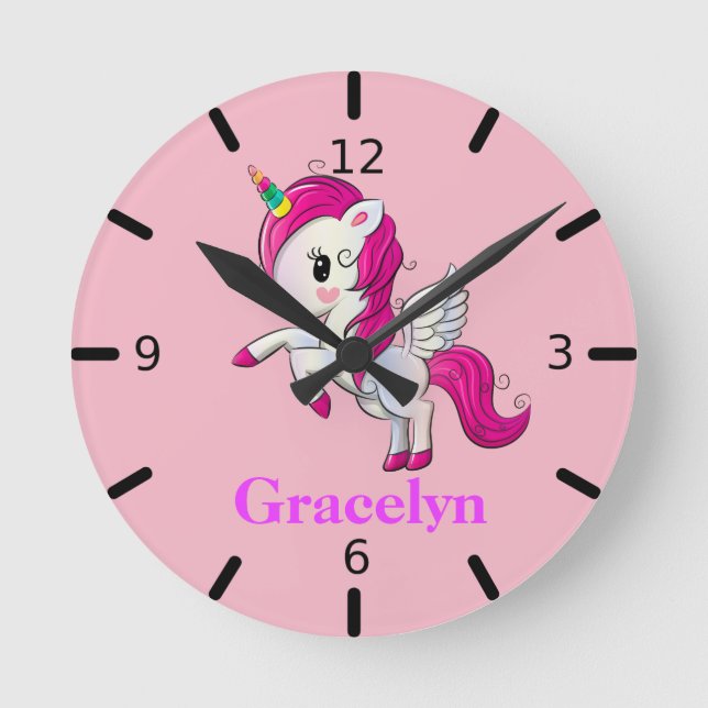 Personalise Your Own Unicorn Round Clock (Front)