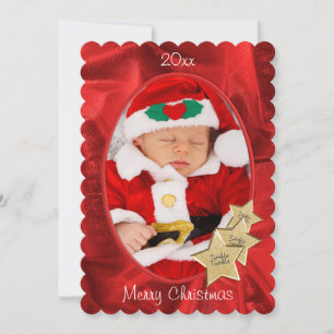 Personalise Your Photo:  Red Christmas Oval Frame Holiday Card