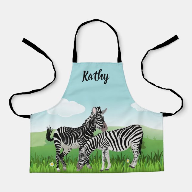 Personalise Zebra Print all Over Kids  Apron (Front)