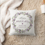 Personalised 100th Birthday Gift Purple Lilac Cushion<br><div class="desc">Here's a great 100th birthday gift idea! It takes only minutes to add the birthday celebrant's name and create a unique keepsake gift. The soft watercolor lilac wreath is perfect for a spring birthday or a woman who just loves lilacs. The calligraphy is elegant and sophisticated and matches the birthday...</div>