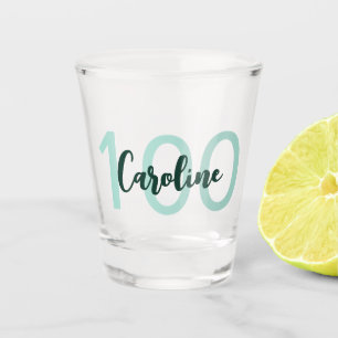 Personalised 100th Birthday Modern Teal Script Shot Glass
