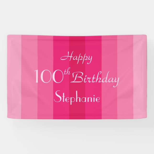Personalised 100th Birthday Sign Pink Stripes (Horizontal)