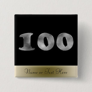 Personalised 100th Birthday Silver   Number 100 15 Cm Square Badge