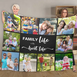 Personalised 10 Photo Collage Family Life Black Fleece Blanket
