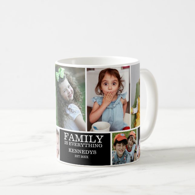 Personalised 10 Photo Collage Family Quote Name Coffee Mug (Front Right)