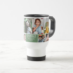 Personalised 10 Photo Collage Quote Family Name  Travel Mug
