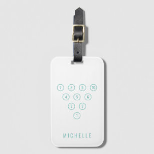 Personalised 10-Pin Bowling Pins Sports White/Teal Luggage Tag