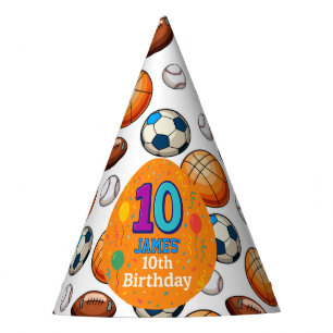 Personalised 10th Birthday Sports Theme  Party Hat