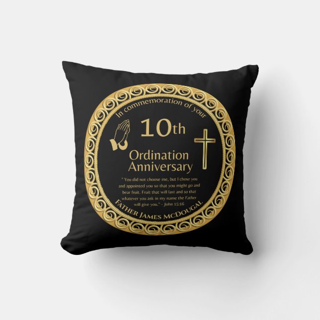 Personalised 10th Ordination Anniversary Priest Th Cushion (Front)