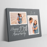 Personalised 10th Wedding Anniversary Photo Faux Canvas Print<br><div class="desc">Personalised photo collage canvas for a 10th wedding anniversary. Features a tin-coloured background and can be customised with the couple's initials or any custom text.</div>