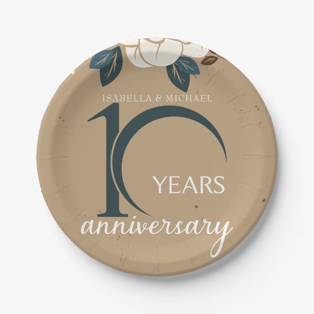 Personalised 10th Wedding Anniversary Rustic Paper Plate (Front)