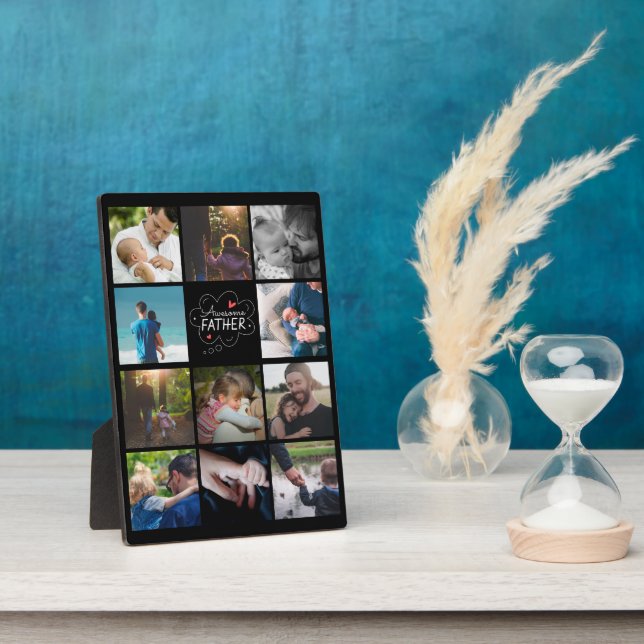 Personalised 11 Photo collage Best Dad ever gift   Plaque (Side)