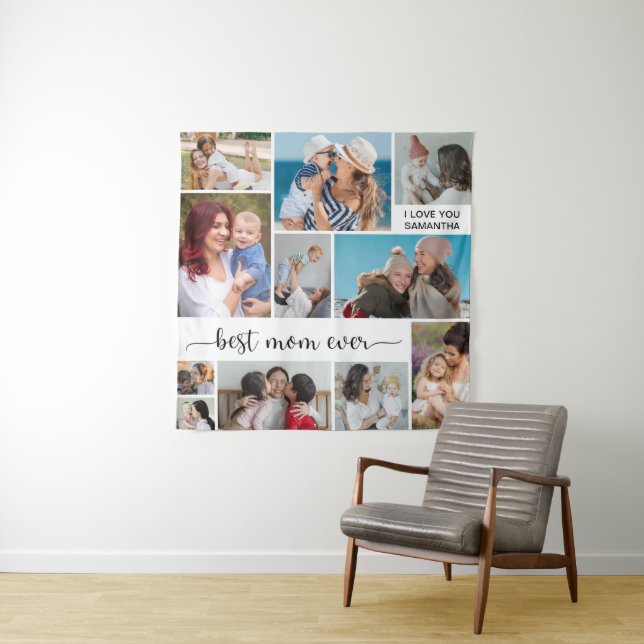 Personalised 11 Photo Collage Best Mum Ever Tapestry (In Situ)