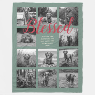 Personalised 11 Photo Collage BLESSED Dusty Green Fleece Blanket