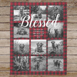 Personalised 11 Photo Collage BLESSED Red Plaid Fleece Blanket<br><div class="desc">Christmas Holiday gift personalised elegant photo fleece blanket with the text 'Blessed' in white chic handwritten script calligraphy features a red black plaid pattern background, Simply add 11 photos of your choice and your own personalised text in chic handwritten script calligraphy and modern stylish typography. Makes a wonderful keepsake gift...</div>