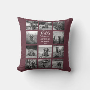 Personalised 11 Photo Collage Burgundy Cushion