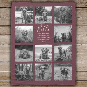 Personalised 11 Photo Collage Burgundy Fleece Blanket