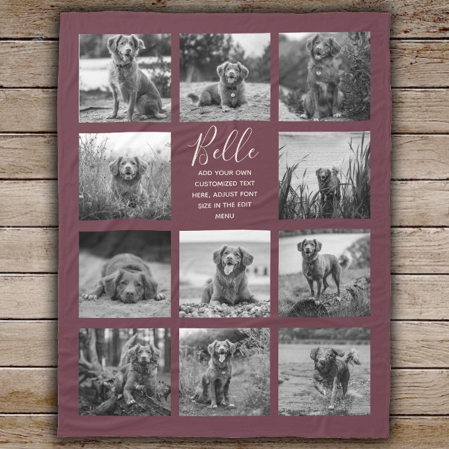 Personalised 11 Photo Collage Burgundy Fleece Blanket (Creator Uploaded)