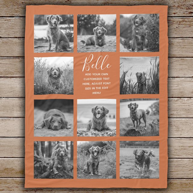 Personalised 11 Photo Collage Burnt Orange Fleece Blanket (Creator Uploaded)