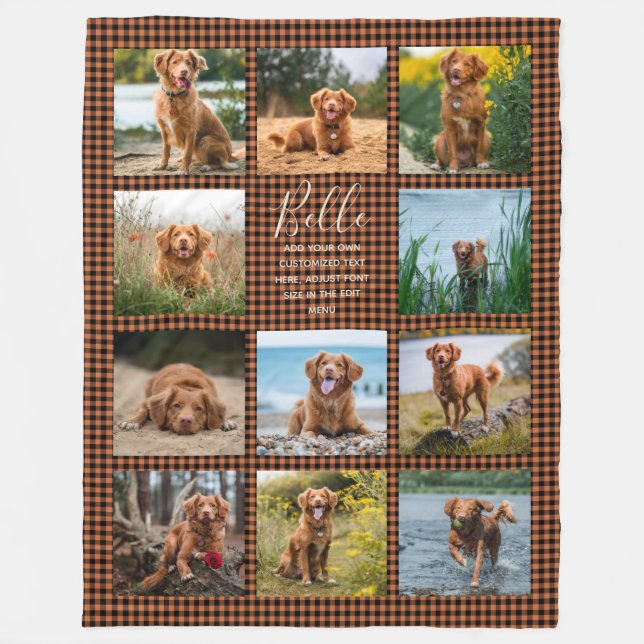Personalised 11 Photo Collage Check Pattern Fleece Blanket (Front)