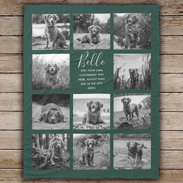 Personalised 11 Photo Collage Dark Green Fleece Blanket (Creator Uploaded)