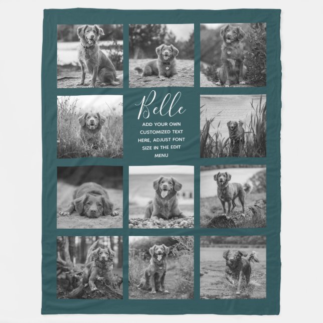 Personalised 11 Photo Collage Deep Teal Fleece Blanket (Front)