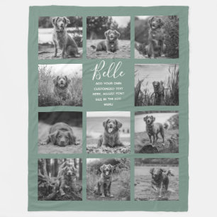 Personalised 11 Photo Collage Dusty Green Fleece Blanket