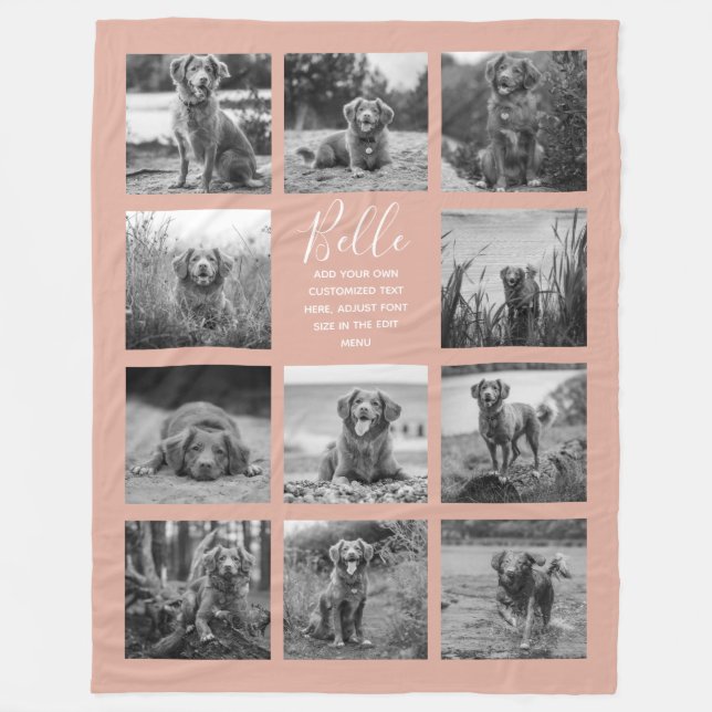 Personalised 11 Photo Collage Dusty Pink Fleece Blanket (Front)