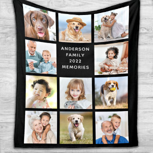 Personalised 11 Photo Collage Family Pets Dog Fleece Blanket