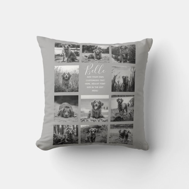 Personalised 11 Photo Collage Grey Cushion (Front)