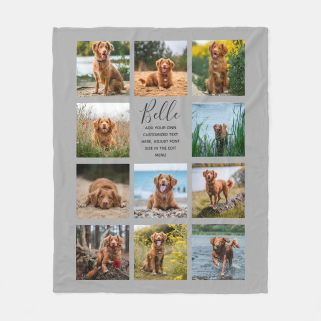 Personalised 11 Photo Collage Grey Fleece Blanket (Front)