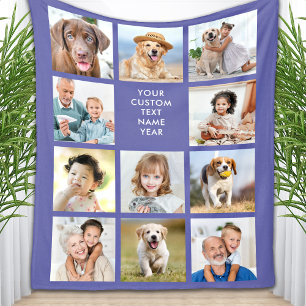 Personalised 11 Photo Collage Trendy Periwinkle Fleece Blanket