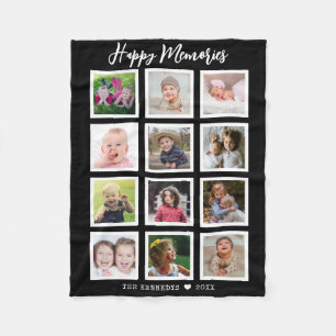 Personalised 12 Family Photo Collage Black Fleece Blanket