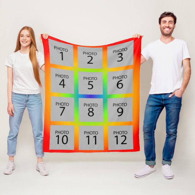 Personalised 12 Photo Collage Fleece Blanket (In Situ)