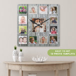 Personalised 13 Photo Collage Rustic Grey Wood   Square Wall Clock<br><div class="desc">Create your own photo collage wall clock with 12 of your favourite pictures. NOTE: Please upload your photos after cropping them to a square size. This will help you avoid cutting off face in the corners. The photo frame clock helps you treasure your special moments and also makes a thoughtful...</div>