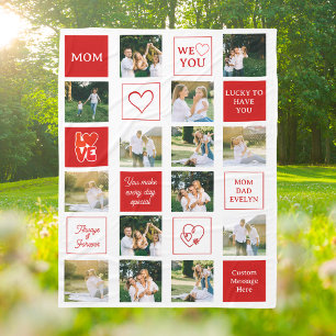 Personalised 14 Photo Collage Messages for Mum Fleece Blanket