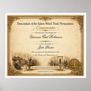 Personalised 1692 Salem Witch Trials Descendant Poster