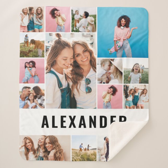 Personalised 16 photo best friend modern minimal f sherpa blanket (Front)