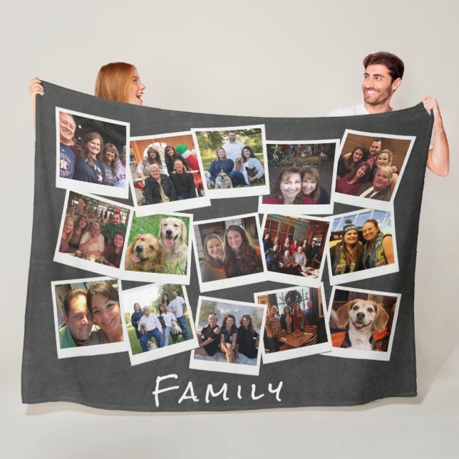 Personalised 16 Photo Collage Family Frames Fleece Blanket (In Situ)