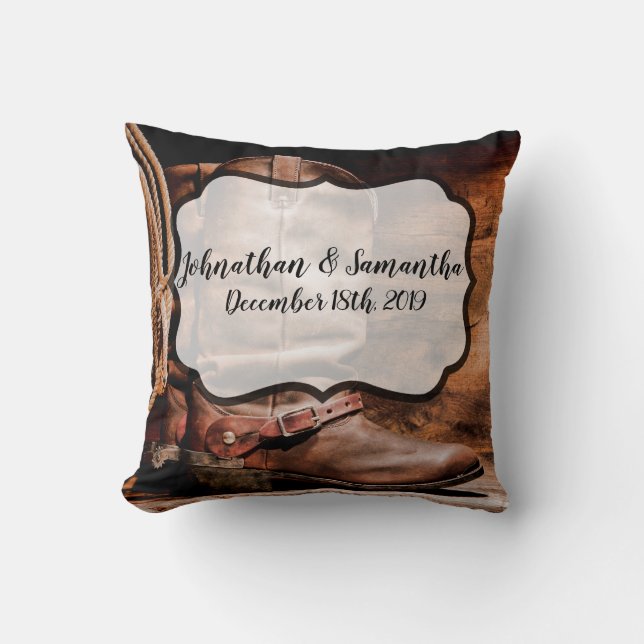 Personalised 16"x16" Throw Pillow Cowboy Boots Bar (Front)
