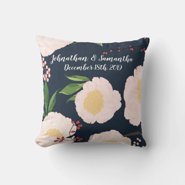 Personalised 16"x16" Throw Pillow White Floral Flo (Front)