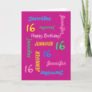 Personalised  16th Birthday Greeting Card Hot Pink