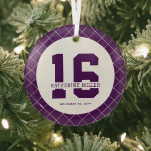 Personalised 16th Birthday Modern and Elegant Glass Tree Decoration