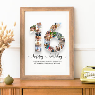 Personalised 16th Birthday Photo Collage Poster