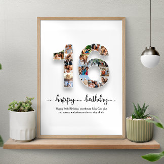 Personalised 16th Birthday Photo Collage Poster