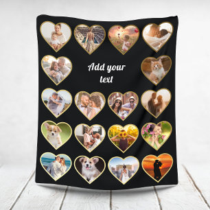 Personalised 18 Gold Heart Photo Collage Fleece Blanket