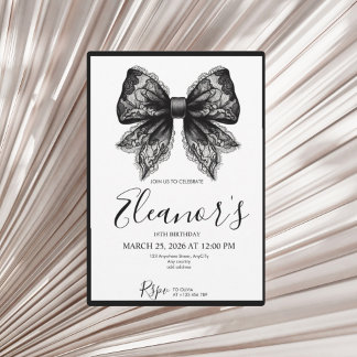 Personalised 18th Black Bow Birthday Invitation