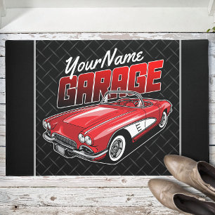 Personalised 1961 C1 Red Classic Sports Car Garage Doormat